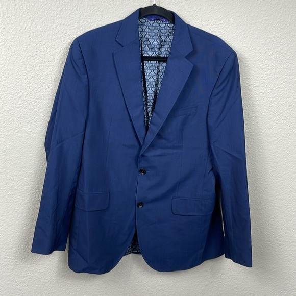 SOLD Ted Baker Jay Trim Fit Wool Suit Set Blazer Jacket Pants Business Blue 42R - Picture 4 of 13